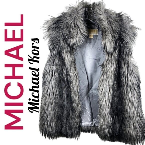 MICHAEL MICHAEL KORS Faux Fur Vest Coyote Gray Black Silver, Size Small - Picture 3 of 9